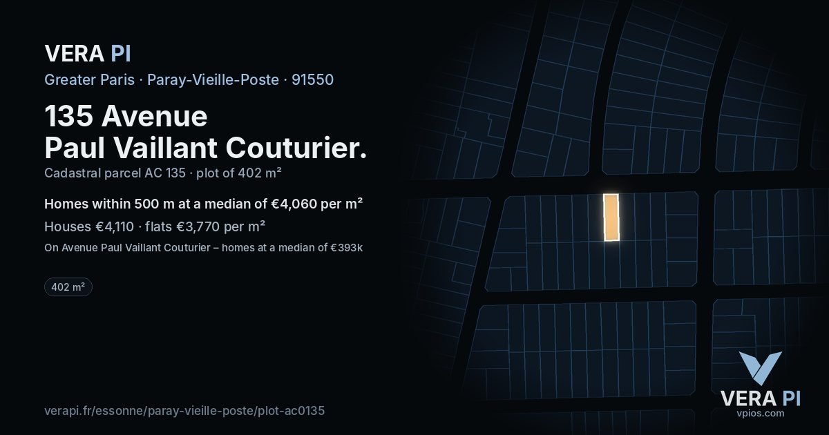 135 Avenue Paul Vaillant Couturier, Paray-Vieille-Poste at night – the plot lit, the parcels around coloured by the prices near them