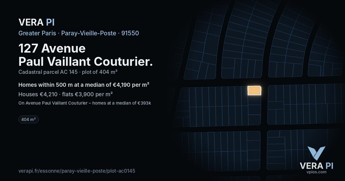 127 Avenue Paul Vaillant Couturier, Paray-Vieille-Poste at night – the plot lit, the parcels around coloured by the prices near them