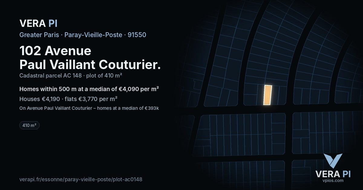 102 Avenue Paul Vaillant Couturier, Paray-Vieille-Poste at night – the plot lit, the parcels around coloured by the prices near them