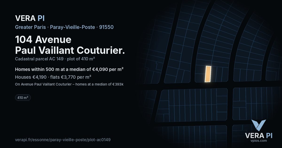104 Avenue Paul Vaillant Couturier, Paray-Vieille-Poste at night – the plot lit, the parcels around coloured by the prices near them
