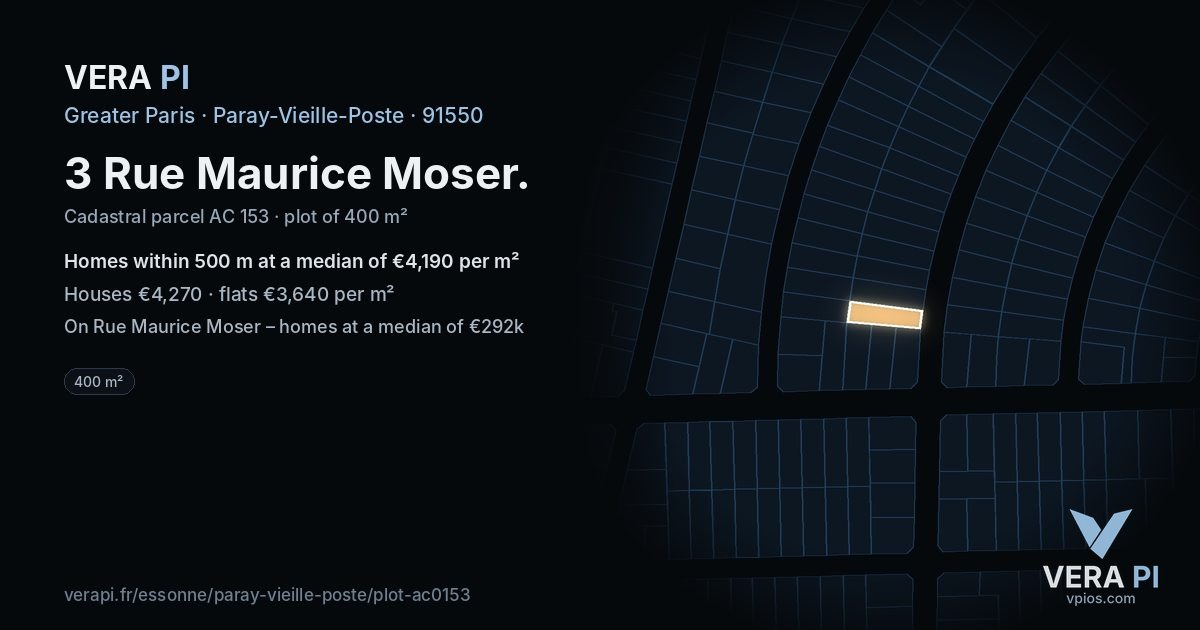 3 Rue Maurice Moser, Paray-Vieille-Poste at night – the plot lit, the parcels around coloured by the prices near them