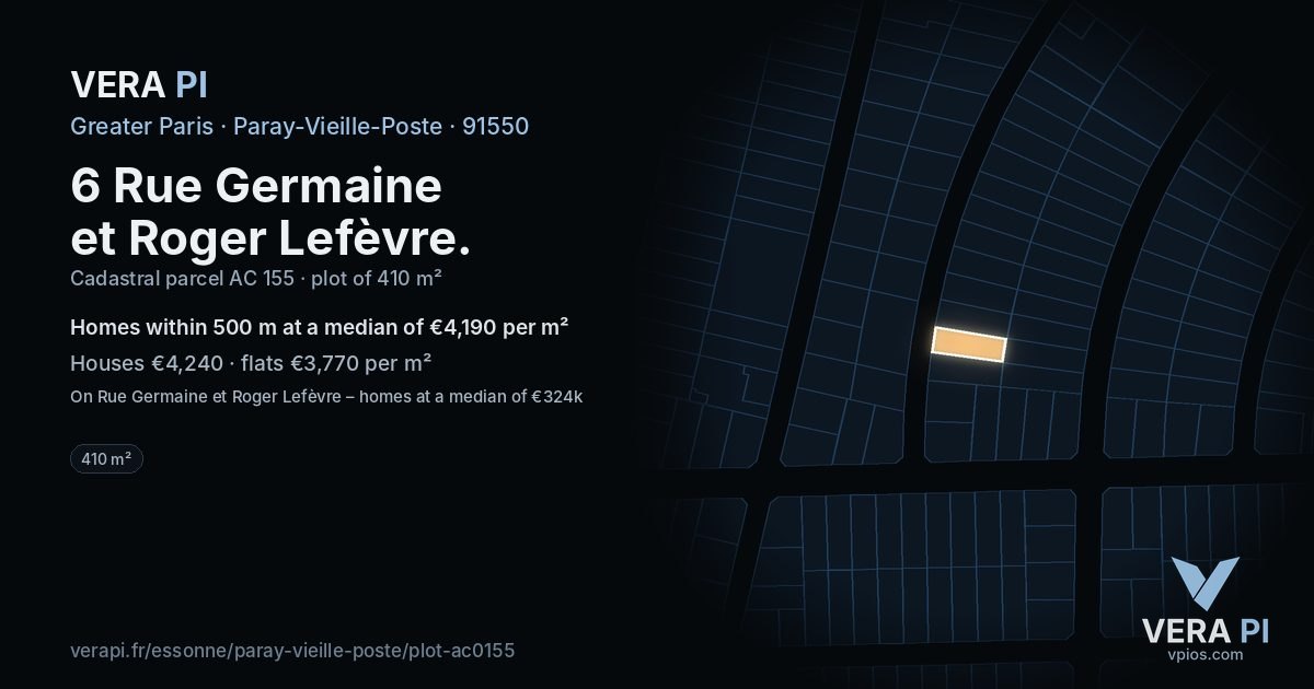 6 Rue Germaine et Roger Lefèvre, Paray-Vieille-Poste at night – the plot lit, the parcels around coloured by the prices near them