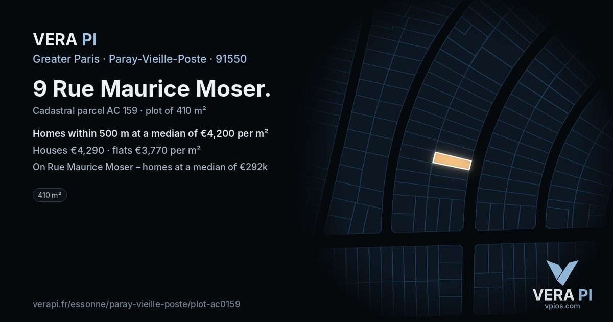 9 Rue Maurice Moser, Paray-Vieille-Poste at night – the plot lit, the parcels around coloured by the prices near them