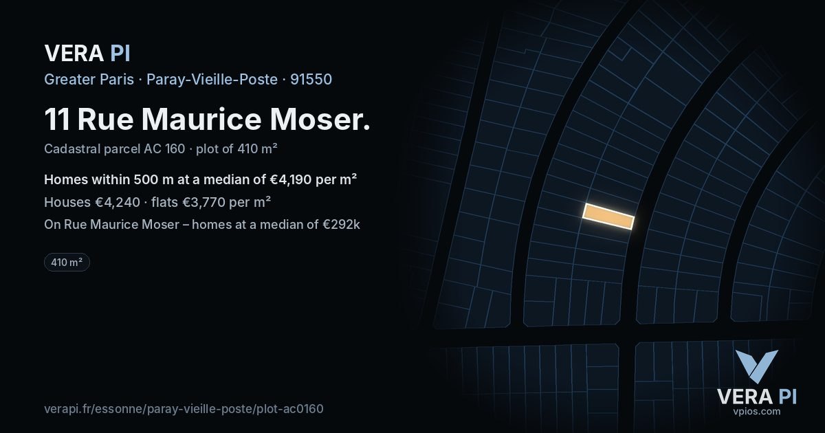 11 Rue Maurice Moser, Paray-Vieille-Poste at night – the plot lit, the parcels around coloured by the prices near them