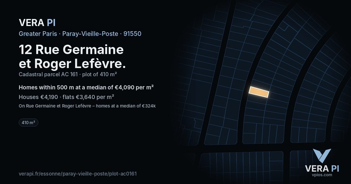 12 Rue Germaine et Roger Lefèvre, Paray-Vieille-Poste at night – the plot lit, the parcels around coloured by the prices near them
