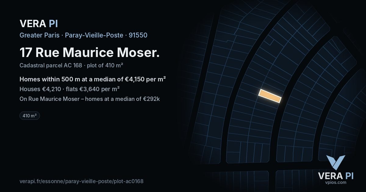 17 Rue Maurice Moser, Paray-Vieille-Poste at night – the plot lit, the parcels around coloured by the prices near them