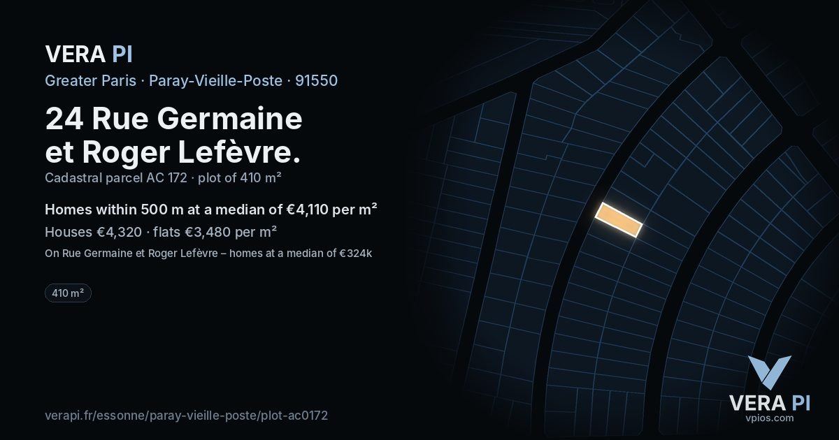 24 Rue Germaine et Roger Lefèvre, Paray-Vieille-Poste at night – the plot lit, the parcels around coloured by the prices near them