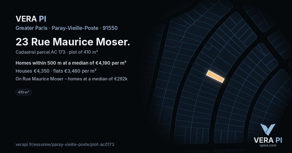 23 Rue Maurice Moser, Paray-Vieille-Poste at night – the plot lit, the parcels around coloured by the prices near them