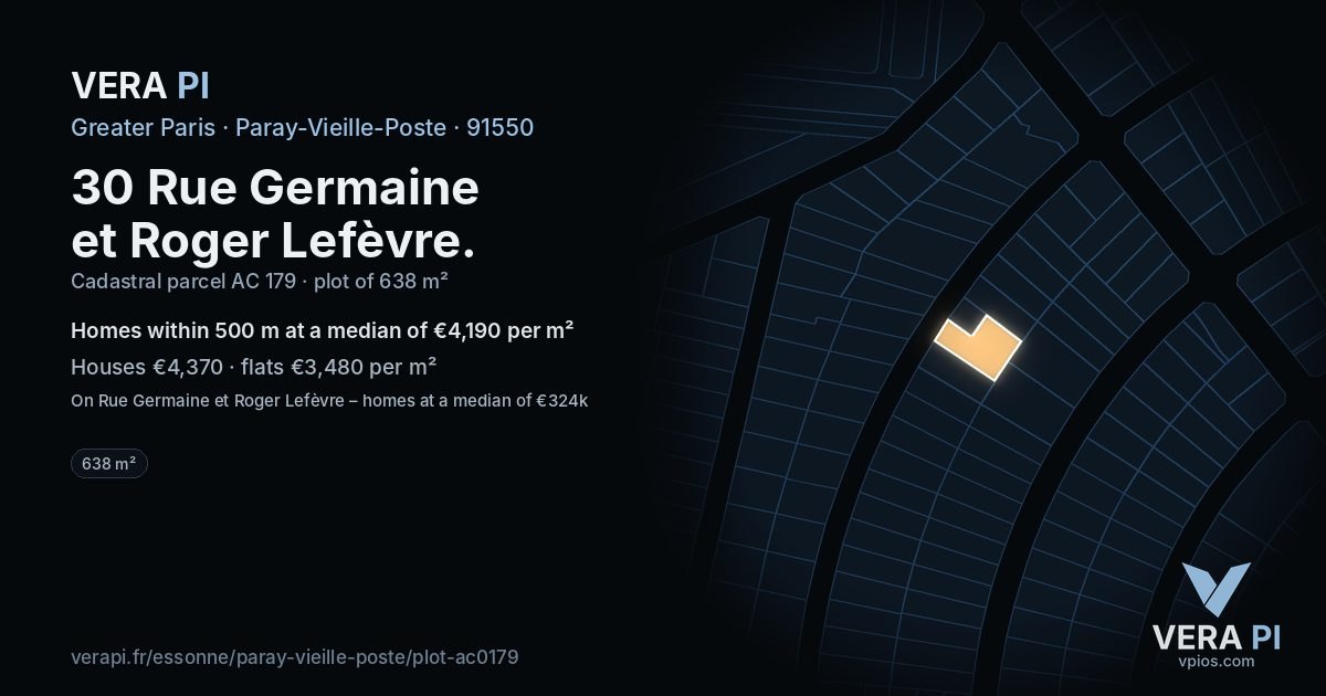 30 Rue Germaine et Roger Lefèvre, Paray-Vieille-Poste at night – the plot lit, the parcels around coloured by the prices near them