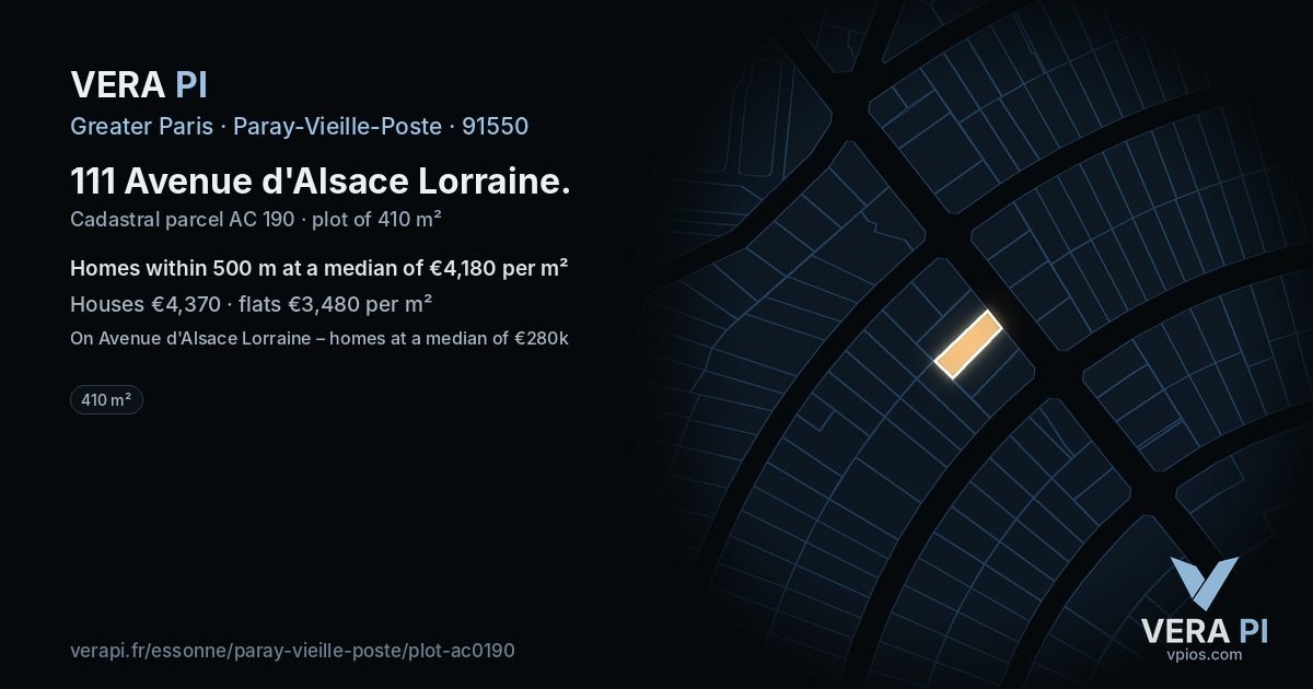 111 Avenue d'Alsace Lorraine, Paray-Vieille-Poste at night – the plot lit, the parcels around coloured by the prices near them