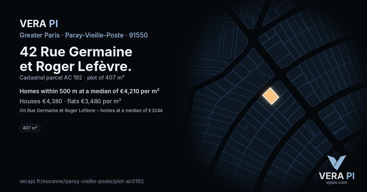 42 Rue Germaine et Roger Lefèvre, Paray-Vieille-Poste at night – the plot lit, the parcels around coloured by the prices near them