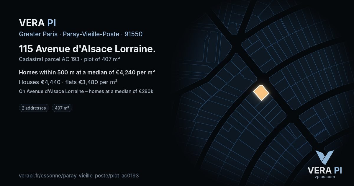 115 Avenue d'Alsace Lorraine, Paray-Vieille-Poste at night – the plot lit, the parcels around coloured by the prices near them
