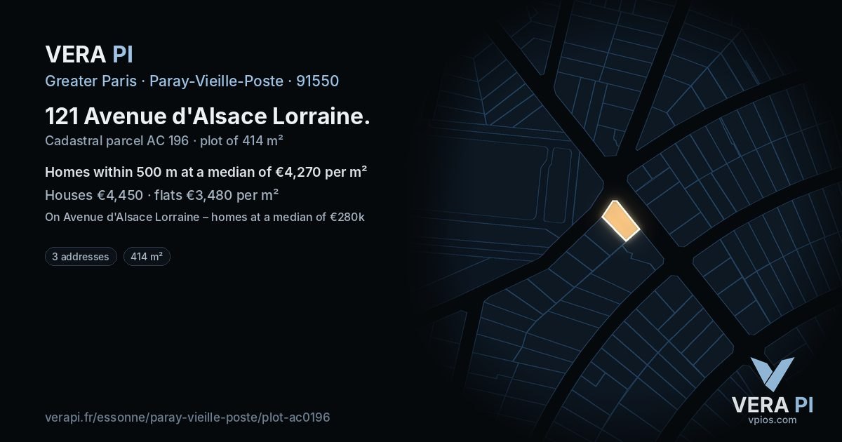 121 Avenue d'Alsace Lorraine, Paray-Vieille-Poste at night – the plot lit, the parcels around coloured by the prices near them