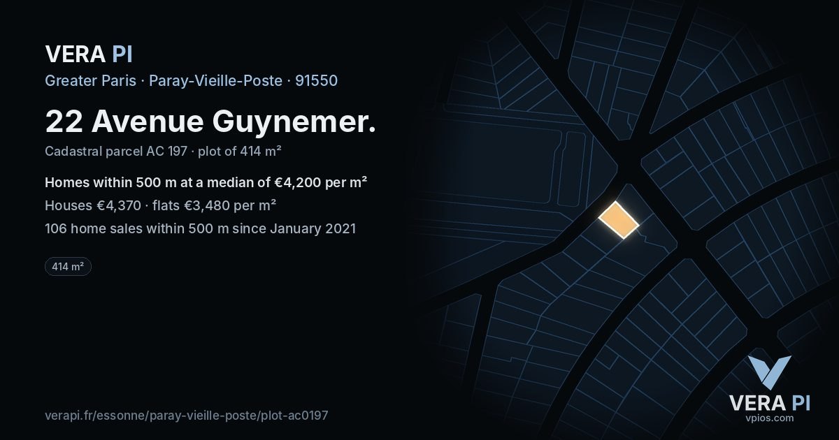 22 Avenue Guynemer, Paray-Vieille-Poste at night – the plot lit, the parcels around coloured by the prices near them