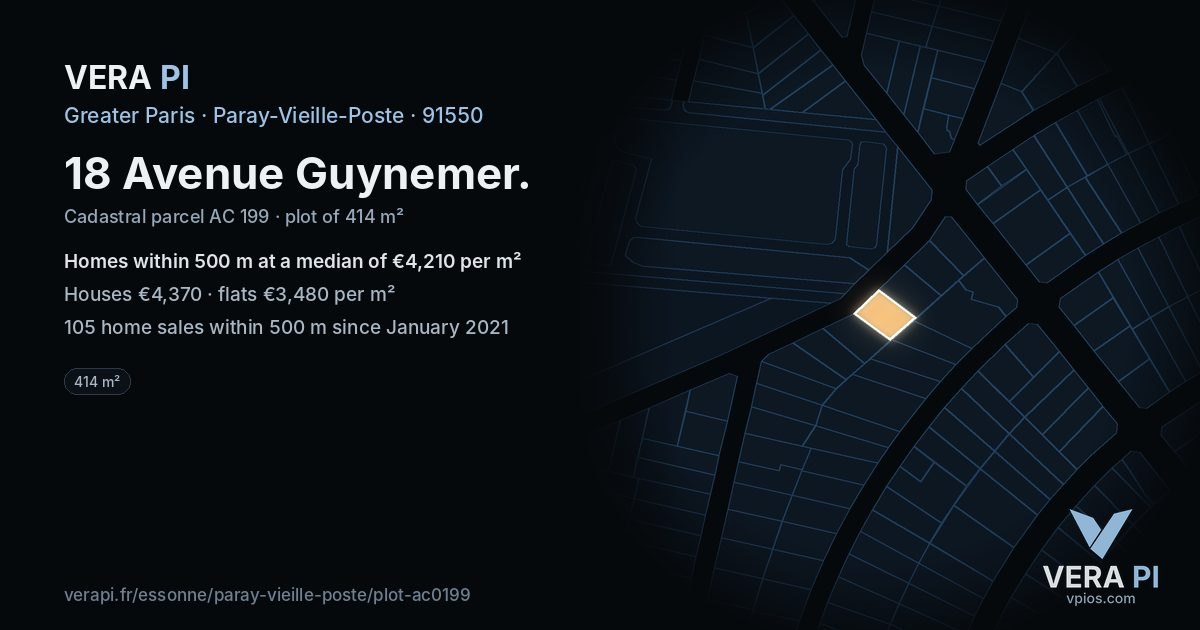 18 Avenue Guynemer, Paray-Vieille-Poste at night – the plot lit, the parcels around coloured by the prices near them