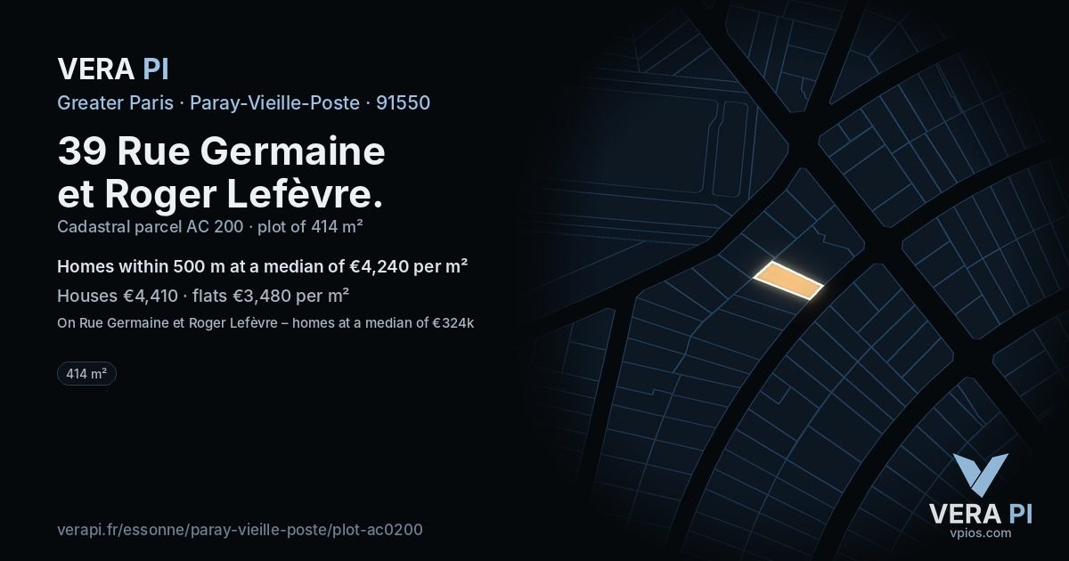 39 Rue Germaine et Roger Lefèvre, Paray-Vieille-Poste at night – the plot lit, the parcels around coloured by the prices near them
