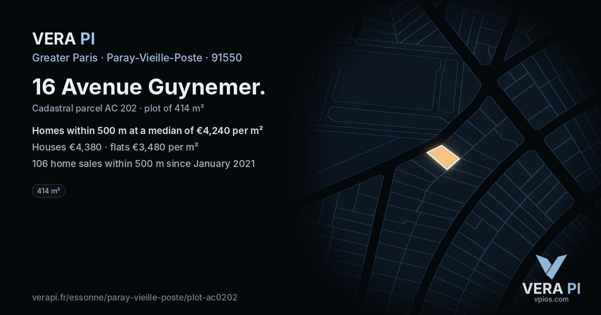 16 Avenue Guynemer, Paray-Vieille-Poste at night – the plot lit, the parcels around coloured by the prices near them