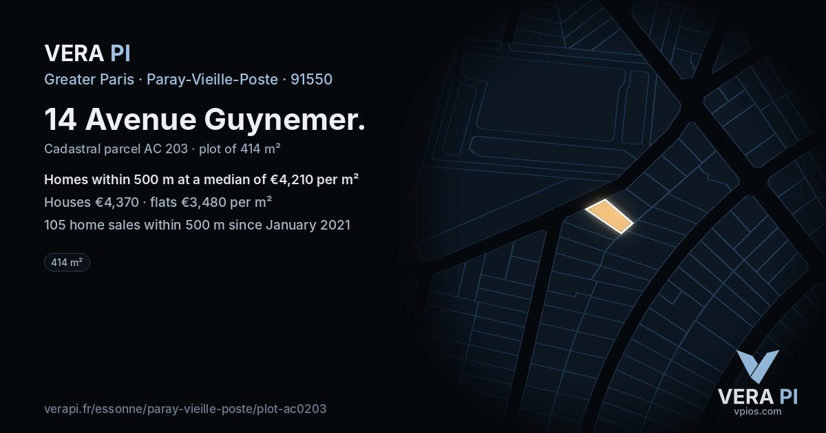 14 Avenue Guynemer, Paray-Vieille-Poste at night – the plot lit, the parcels around coloured by the prices near them
