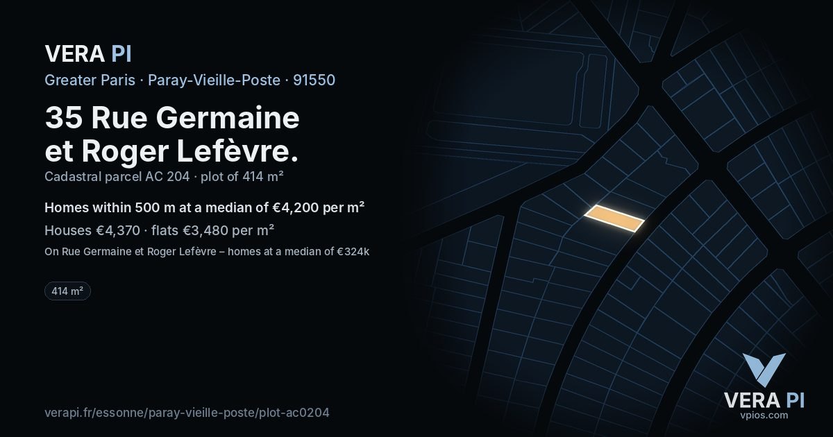 35 Rue Germaine et Roger Lefèvre, Paray-Vieille-Poste at night – the plot lit, the parcels around coloured by the prices near them