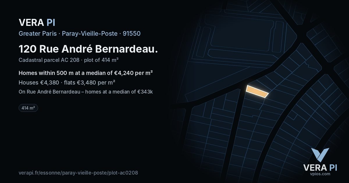 120 Rue André Bernardeau, Paray-Vieille-Poste at night – the plot lit, the parcels around coloured by the prices near them