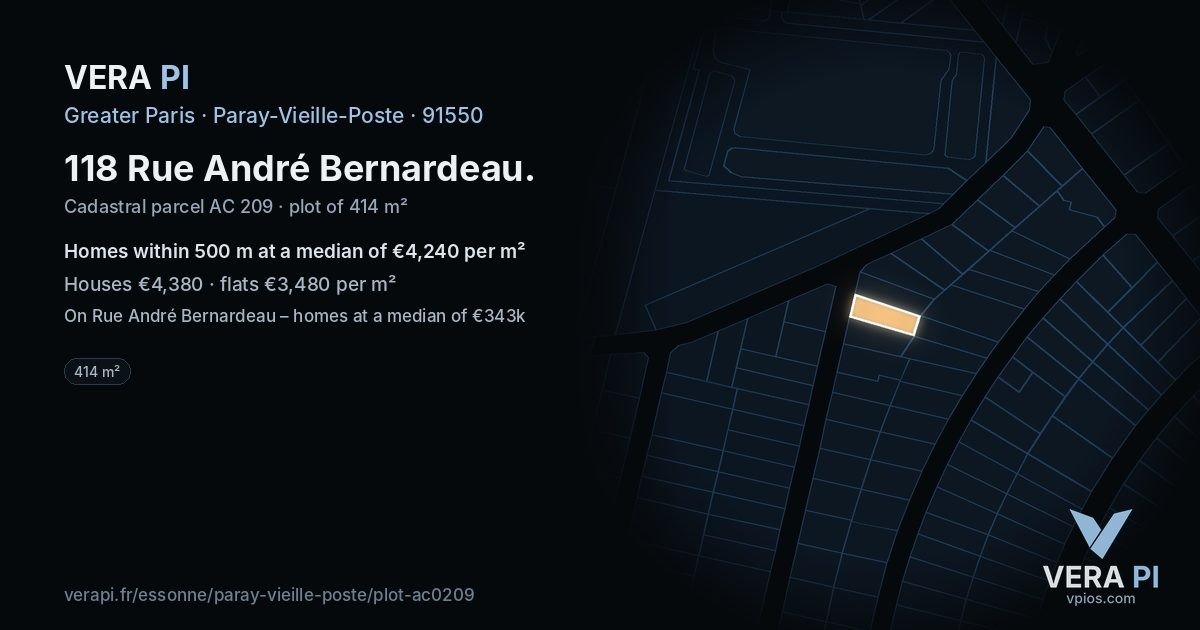 118 Rue André Bernardeau, Paray-Vieille-Poste at night – the plot lit, the parcels around coloured by the prices near them