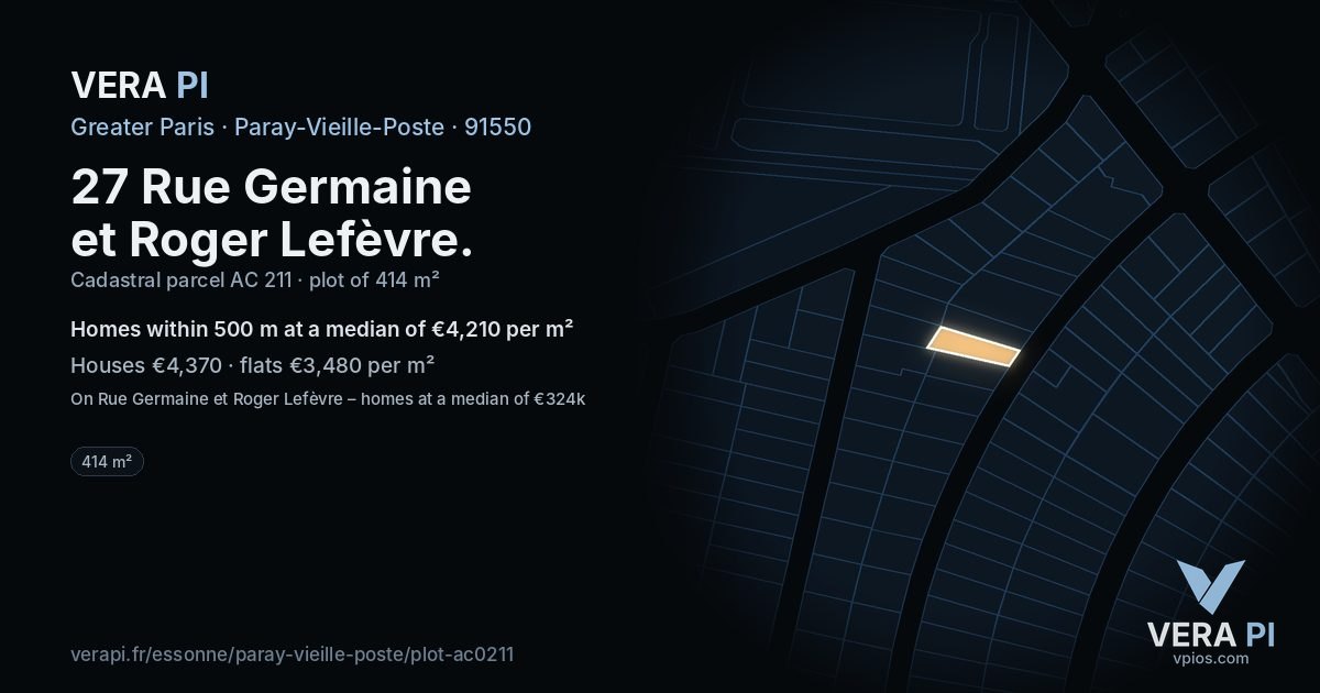 27 Rue Germaine et Roger Lefèvre, Paray-Vieille-Poste at night – the plot lit, the parcels around coloured by the prices near them