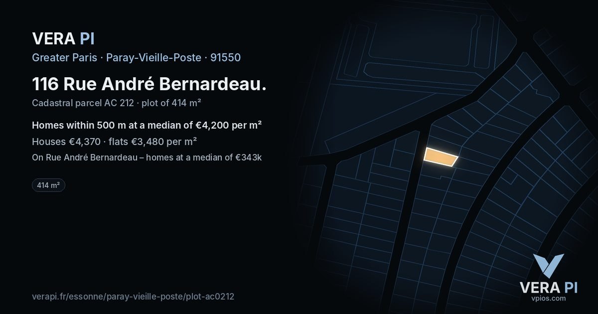 116 Rue André Bernardeau, Paray-Vieille-Poste at night – the plot lit, the parcels around coloured by the prices near them