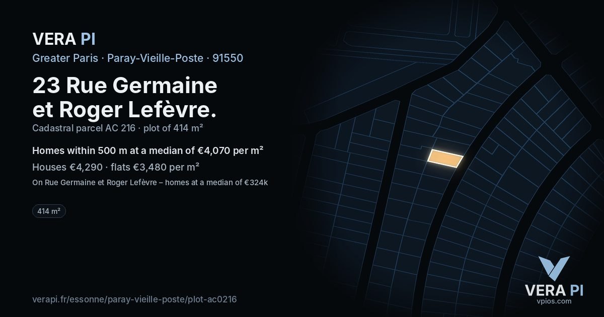 23 Rue Germaine et Roger Lefèvre, Paray-Vieille-Poste at night – the plot lit, the parcels around coloured by the prices near them