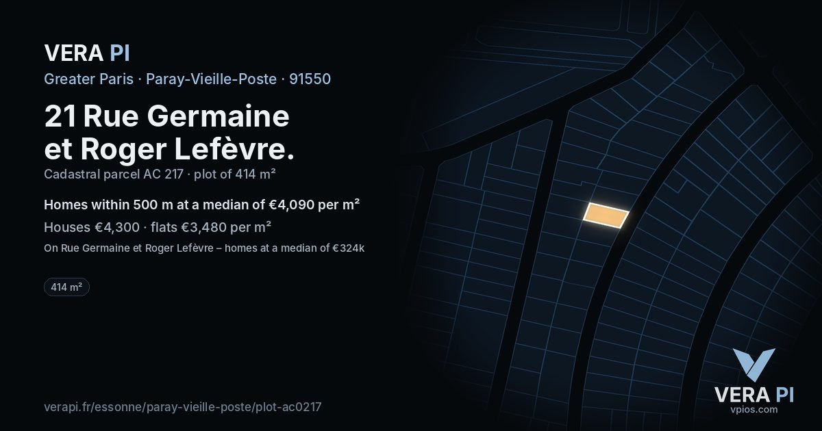 21 Rue Germaine et Roger Lefèvre, Paray-Vieille-Poste at night – the plot lit, the parcels around coloured by the prices near them