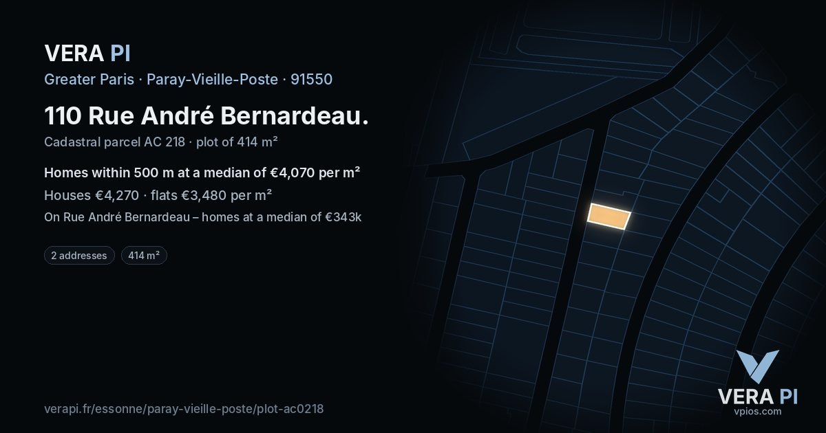 110 Rue André Bernardeau, Paray-Vieille-Poste at night – the plot lit, the parcels around coloured by the prices near them