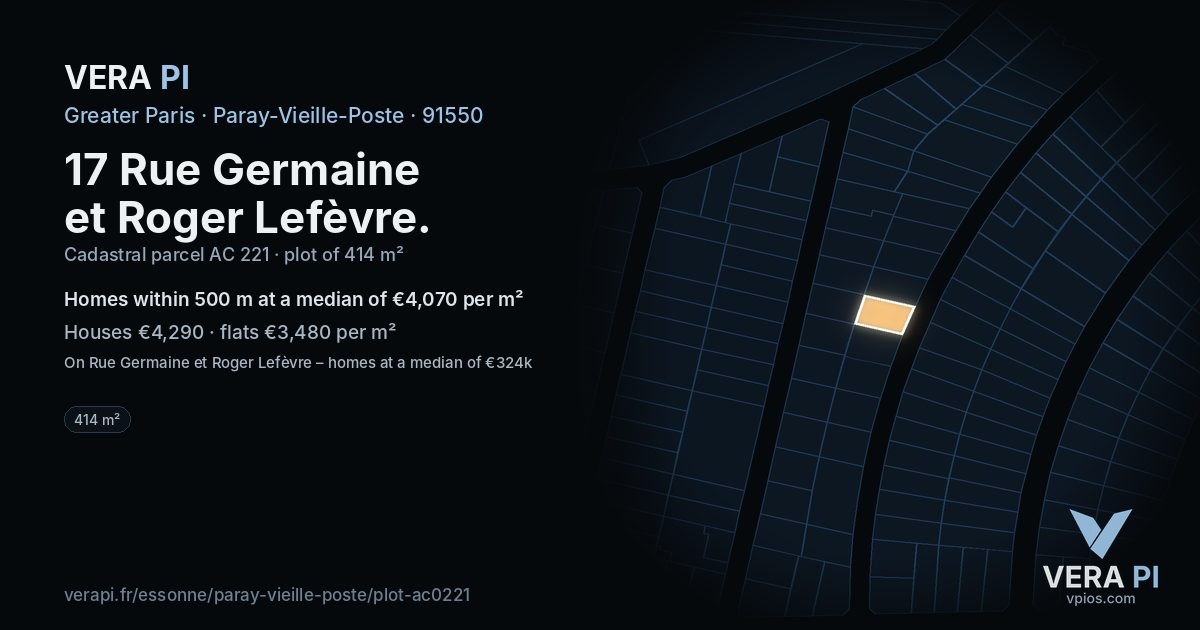 17 Rue Germaine et Roger Lefèvre, Paray-Vieille-Poste at night – the plot lit, the parcels around coloured by the prices near them