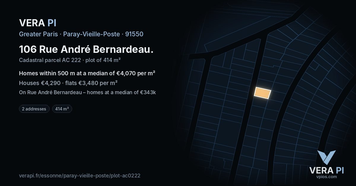 106 Rue André Bernardeau, Paray-Vieille-Poste at night – the plot lit, the parcels around coloured by the prices near them