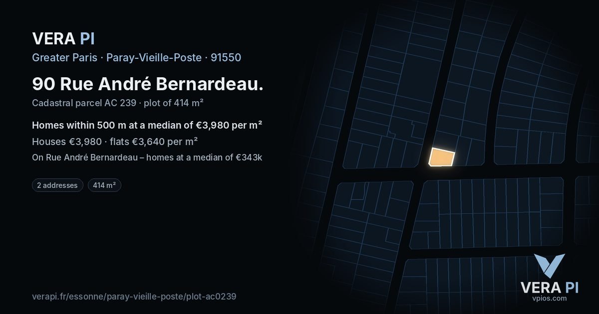 90 Rue André Bernardeau, Paray-Vieille-Poste at night – the plot lit, the parcels around coloured by the prices near them