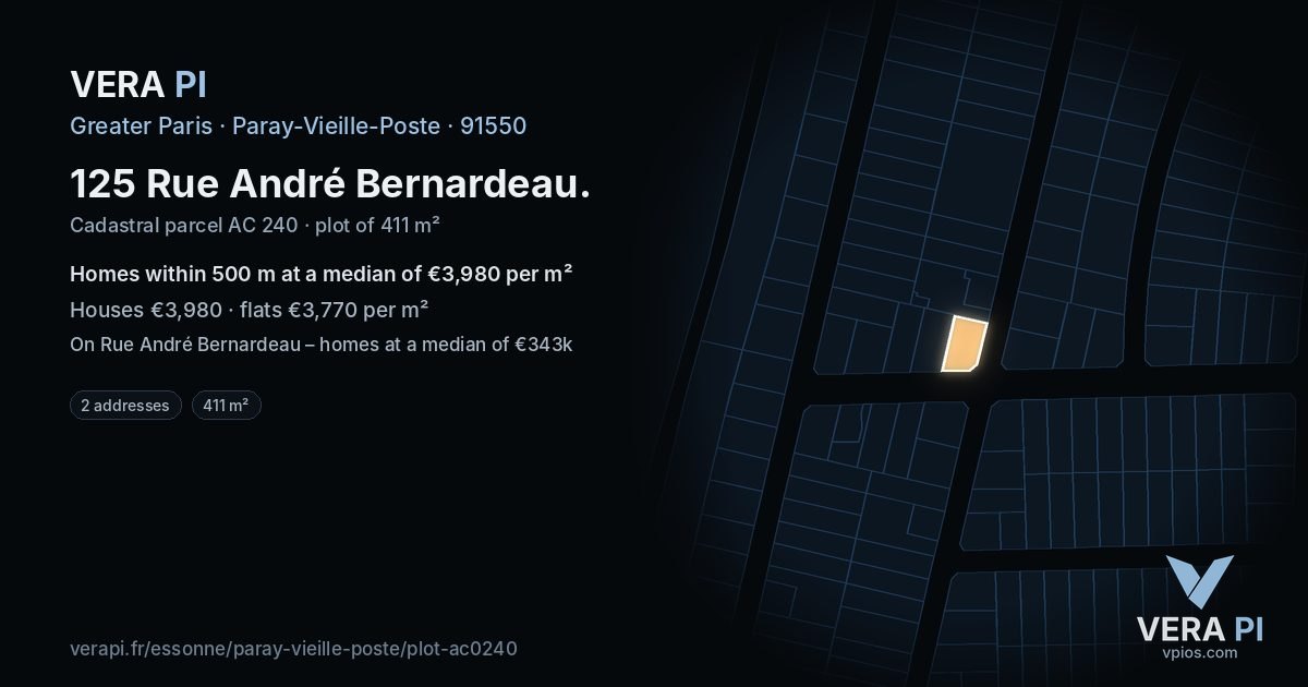 125 Rue André Bernardeau, Paray-Vieille-Poste at night – the plot lit, the parcels around coloured by the prices near them