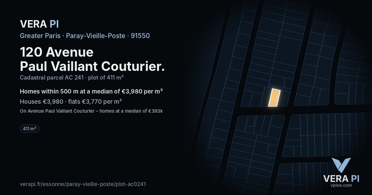 120 Avenue Paul Vaillant Couturier, Paray-Vieille-Poste at night – the plot lit, the parcels around coloured by the prices near them