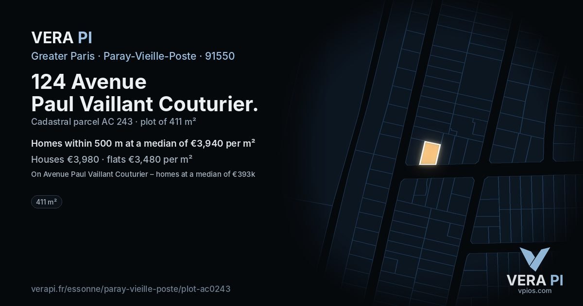 124 Avenue Paul Vaillant Couturier, Paray-Vieille-Poste at night – the plot lit, the parcels around coloured by the prices near them