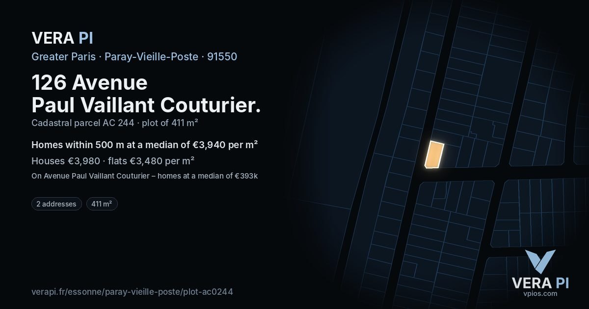 126 Avenue Paul Vaillant Couturier, Paray-Vieille-Poste at night – the plot lit, the parcels around coloured by the prices near them