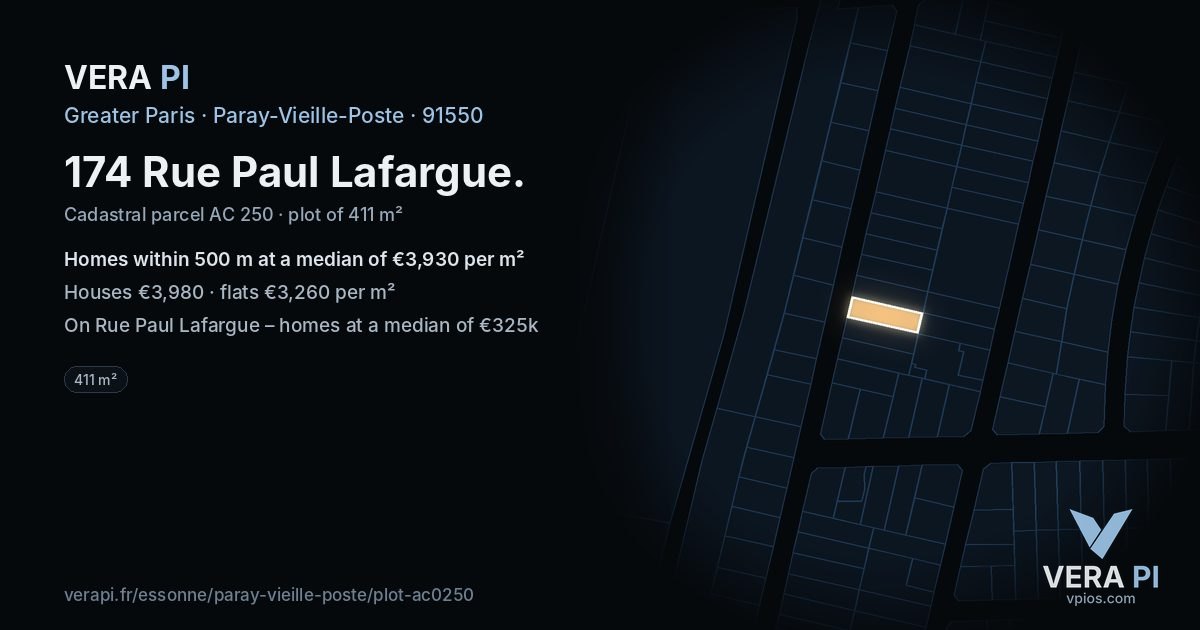 174 Rue Paul Lafargue, Paray-Vieille-Poste at night – the plot lit, the parcels around coloured by the prices near them