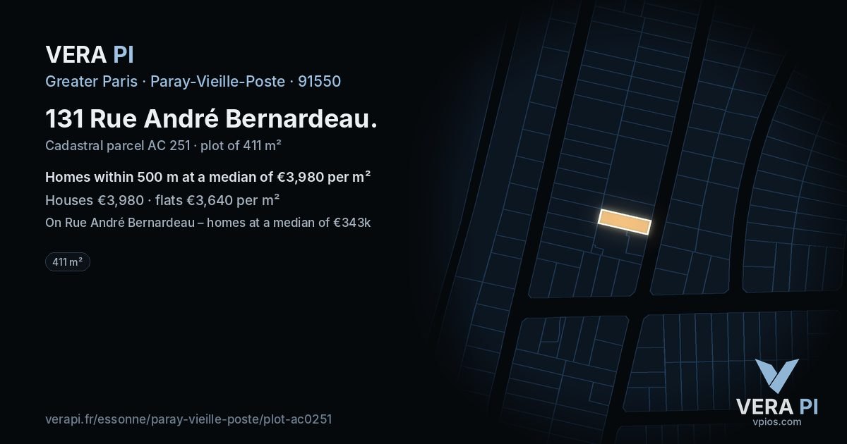 131 Rue André Bernardeau, Paray-Vieille-Poste at night – the plot lit, the parcels around coloured by the prices near them