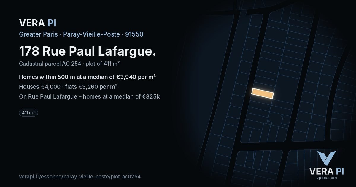 178 Rue Paul Lafargue, Paray-Vieille-Poste at night – the plot lit, the parcels around coloured by the prices near them