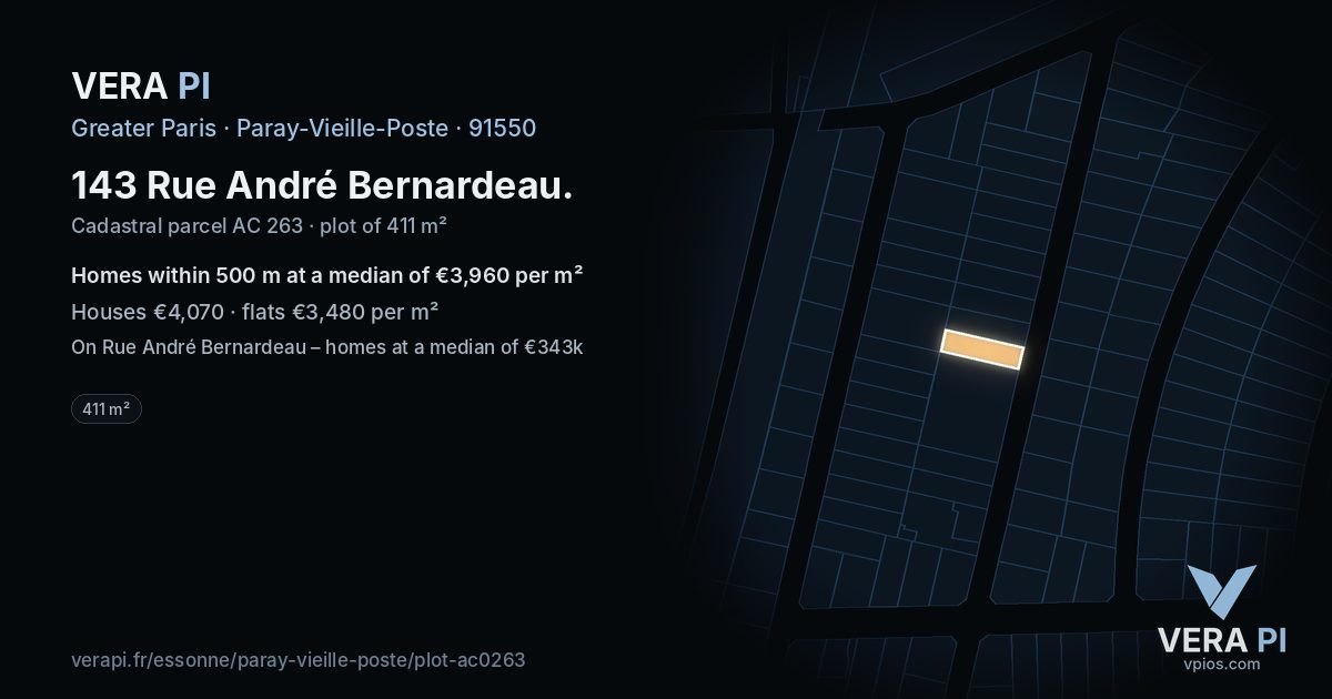 143 Rue André Bernardeau, Paray-Vieille-Poste at night – the plot lit, the parcels around coloured by the prices near them