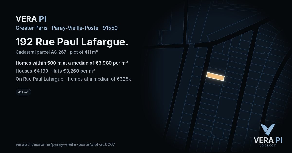 192 Rue Paul Lafargue, Paray-Vieille-Poste at night – the plot lit, the parcels around coloured by the prices near them