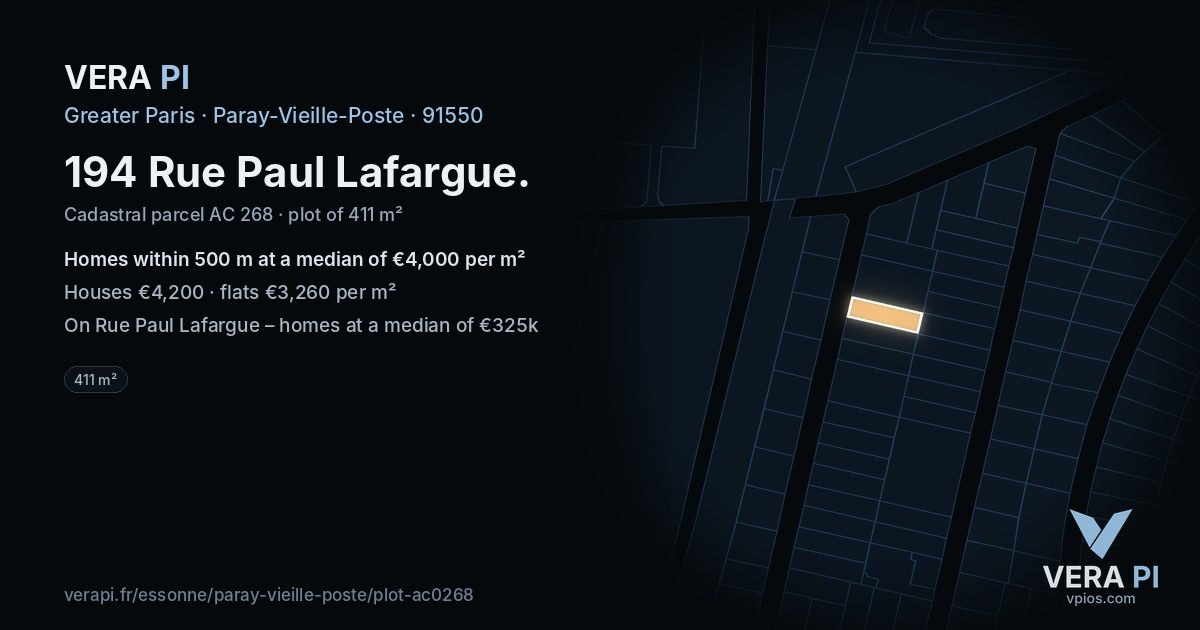 194 Rue Paul Lafargue, Paray-Vieille-Poste at night – the plot lit, the parcels around coloured by the prices near them