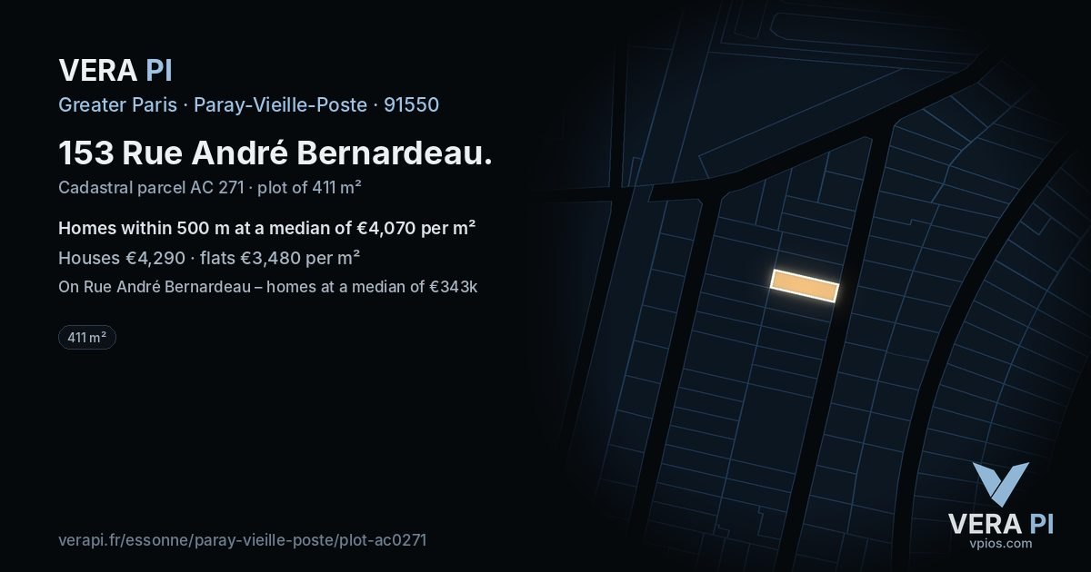 153 Rue André Bernardeau, Paray-Vieille-Poste at night – the plot lit, the parcels around coloured by the prices near them