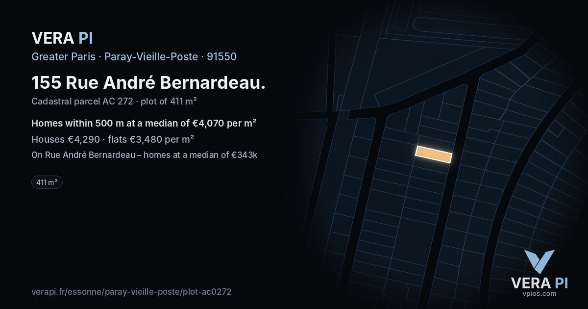 155 Rue André Bernardeau, Paray-Vieille-Poste at night – the plot lit, the parcels around coloured by the prices near them