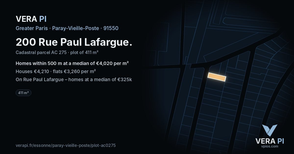 200 Rue Paul Lafargue, Paray-Vieille-Poste at night – the plot lit, the parcels around coloured by the prices near them