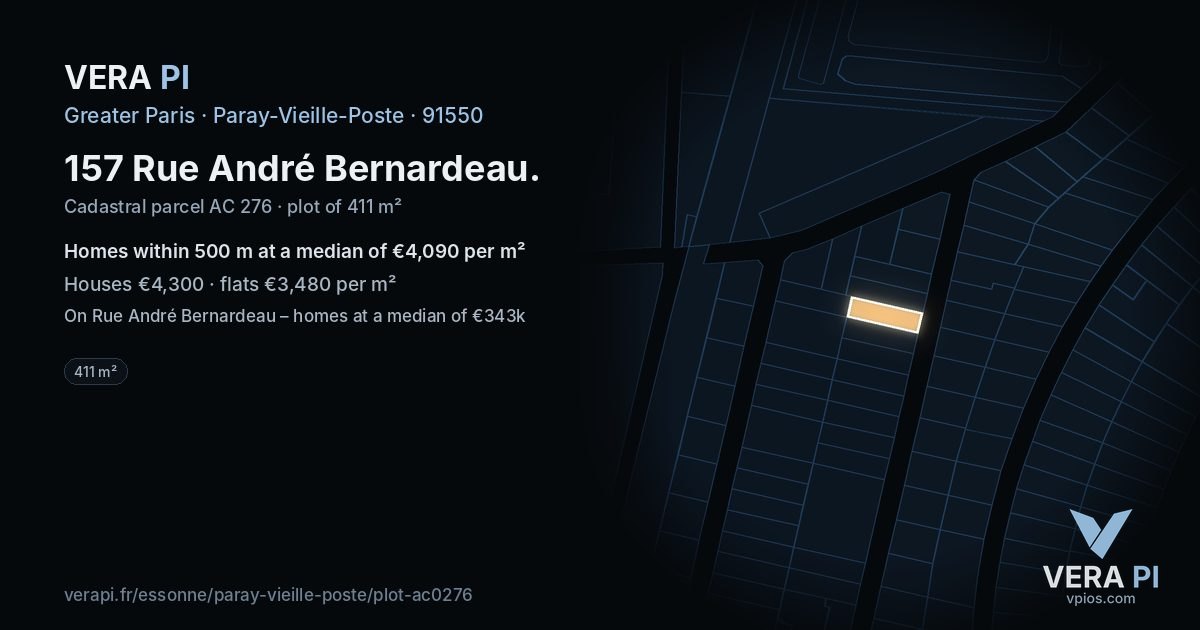 157 Rue André Bernardeau, Paray-Vieille-Poste at night – the plot lit, the parcels around coloured by the prices near them