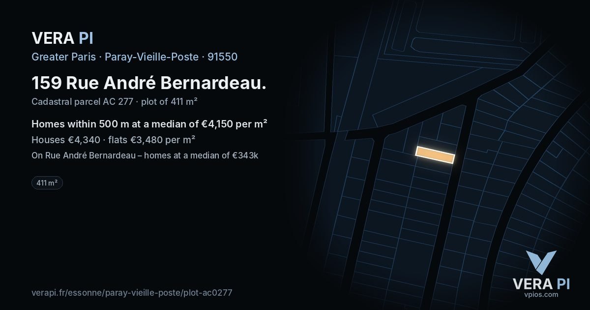159 Rue André Bernardeau, Paray-Vieille-Poste at night – the plot lit, the parcels around coloured by the prices near them