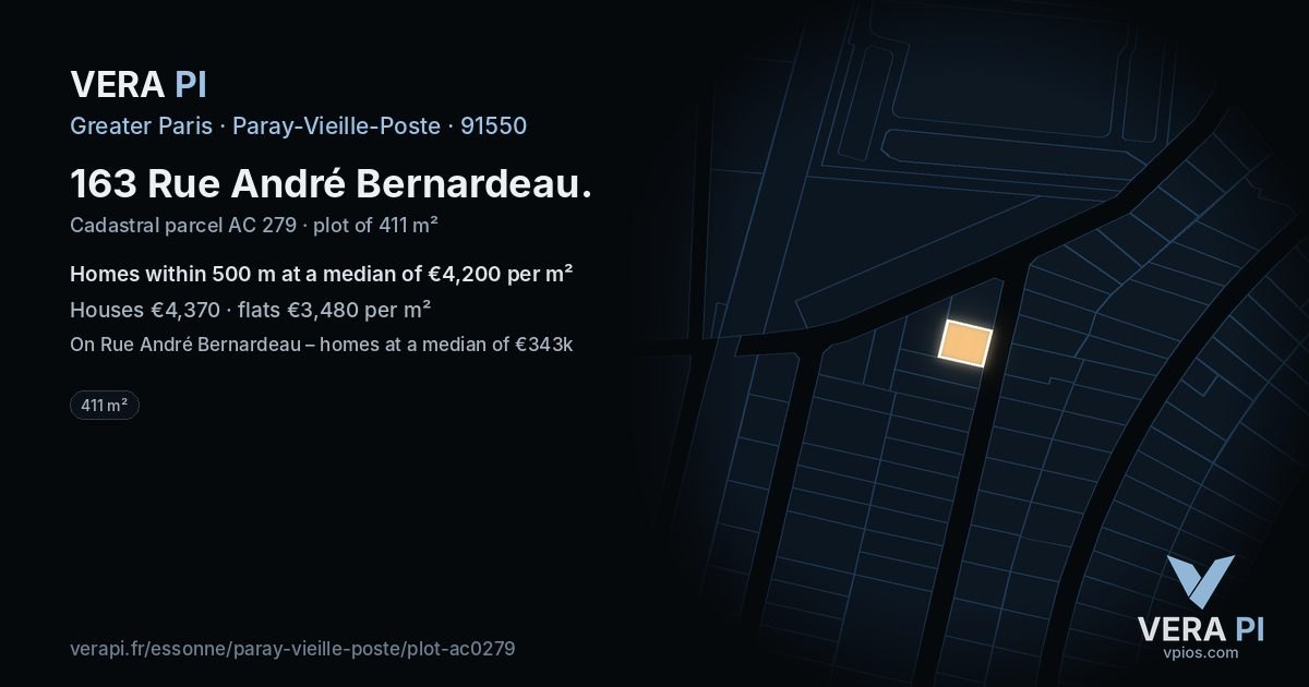 163 Rue André Bernardeau, Paray-Vieille-Poste at night – the plot lit, the parcels around coloured by the prices near them