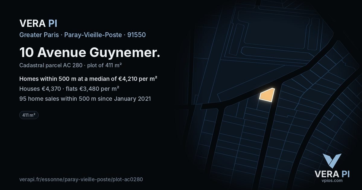 10 Avenue Guynemer, Paray-Vieille-Poste at night – the plot lit, the parcels around coloured by the prices near them
